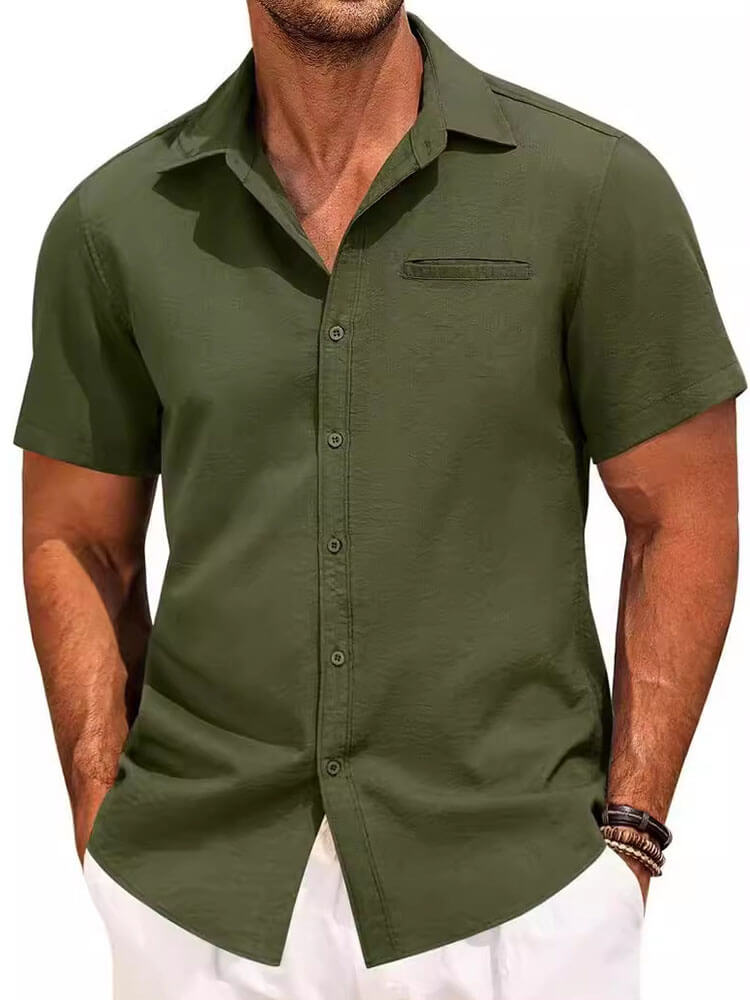 Men's Lapel Solid Color Short-Sleeved Shirt
