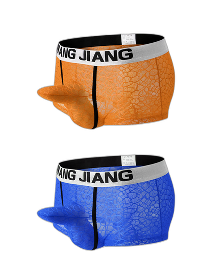 2 Pack Men's Ice Silk Lace Solid Sexy Trunks