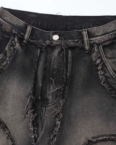 Deconstructed Frayed Edge Wide-Leg Jeans