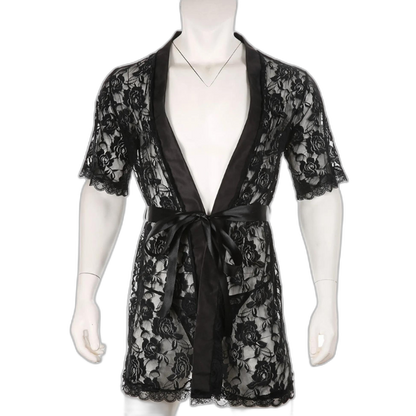 Genderqueer Transparent Lace Bathrobe & Thong Set