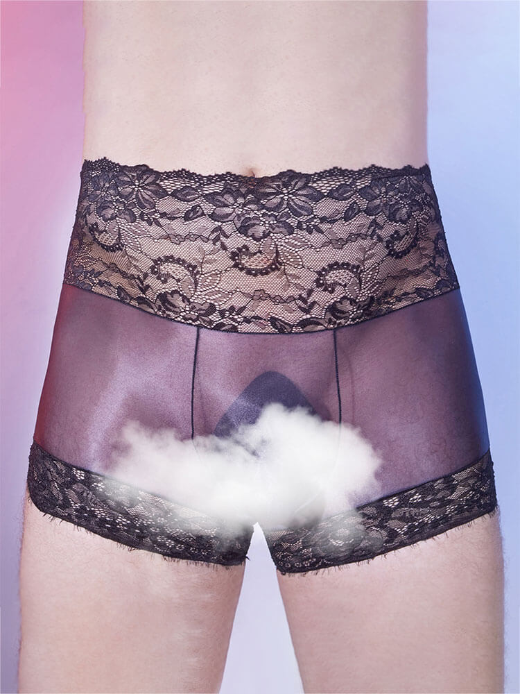 Men's Sexy See-Through Lace High-Waisted Boxer Briefs