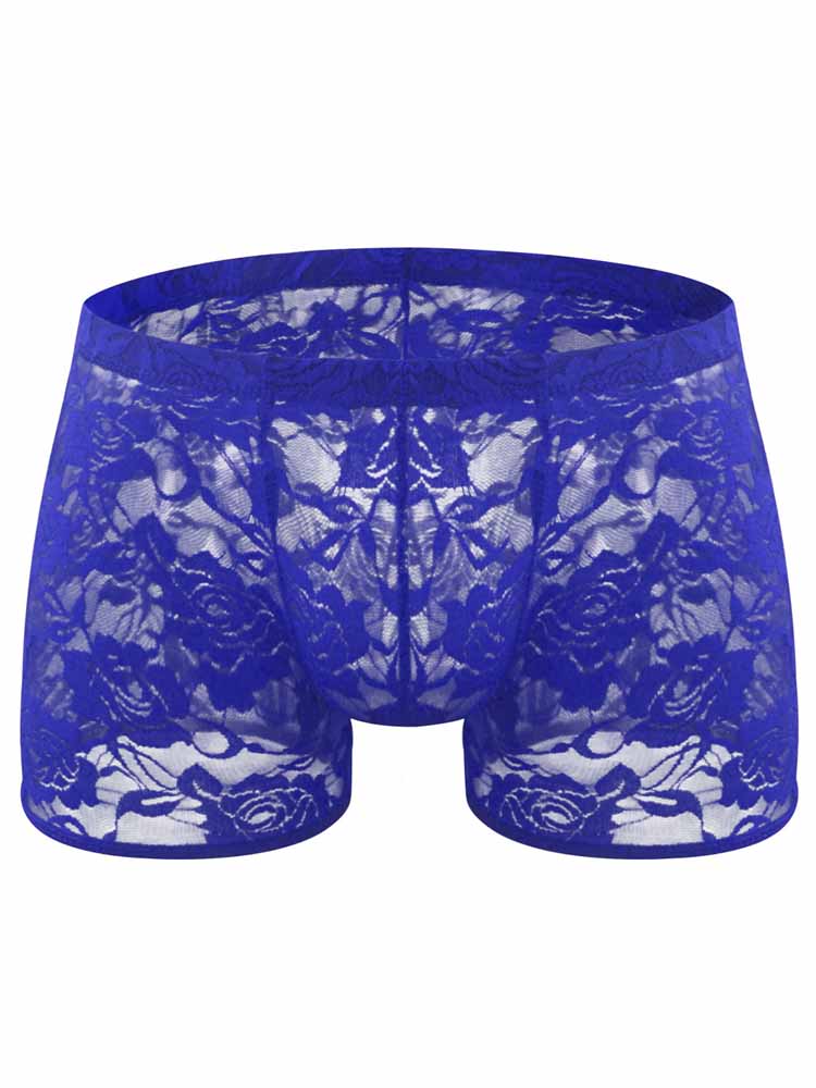 Men's Low Waist Rose Lace See-Through Trunks