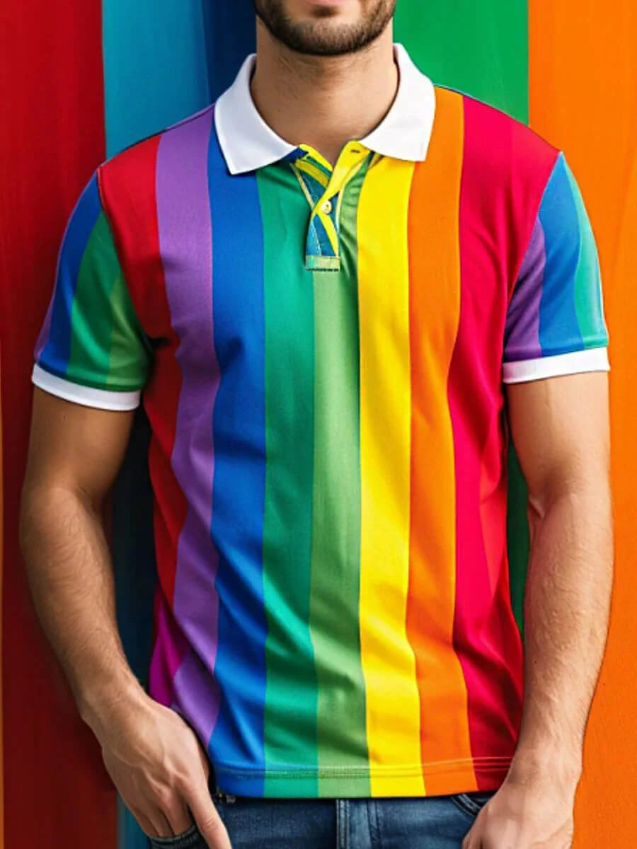 Men's Rainbow Vertical Stripe Print LGBT Polo Shirt