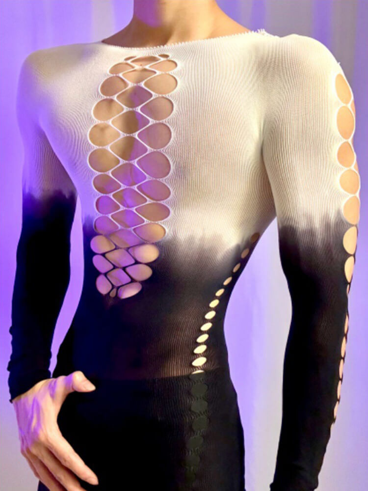 Men's Cutout Tight-Fitting See-Through Sexy Top