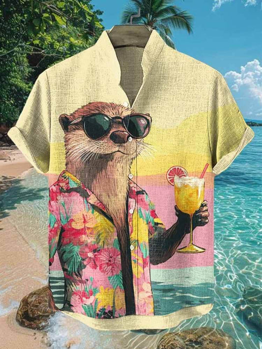 Casual Otter Cocktail Leisure Art Print Vacation Shirt