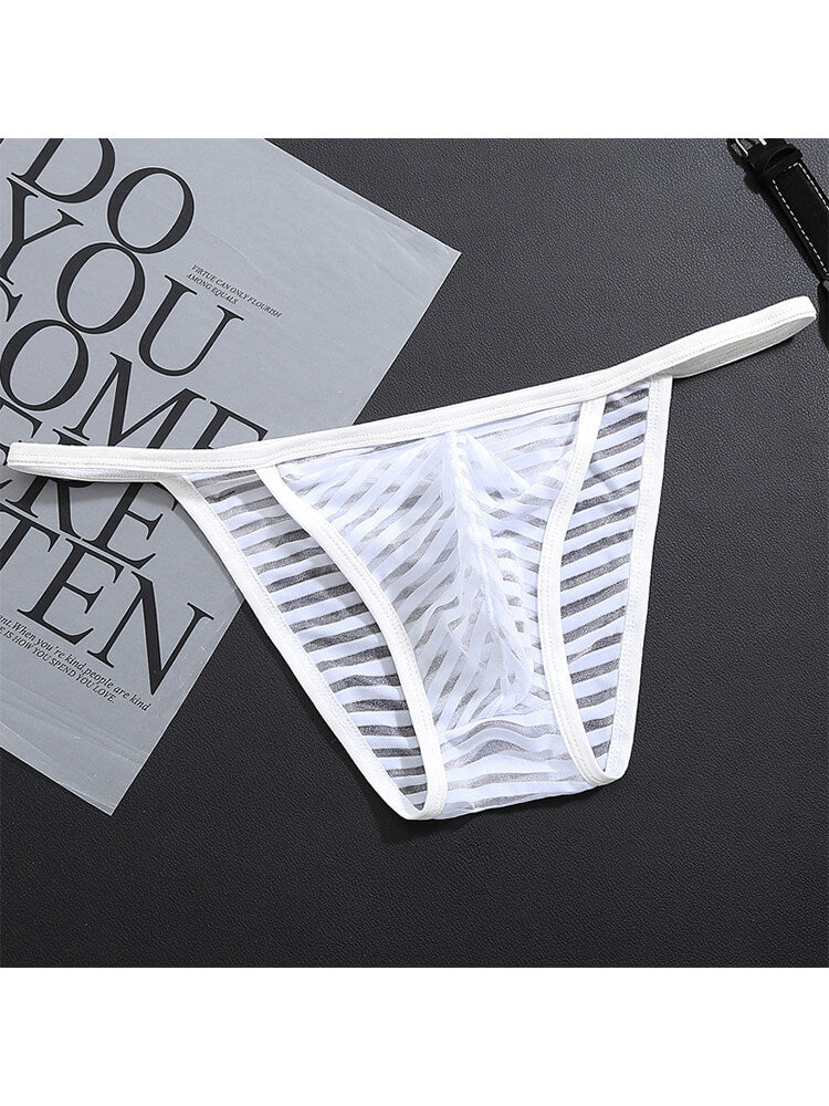 Men's Mesh Striped Transparent Thin Strap Briefs