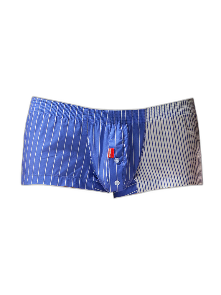 2 Pack Men's Fashionable Cotton Lounge Shorts with Stripe Patchwork