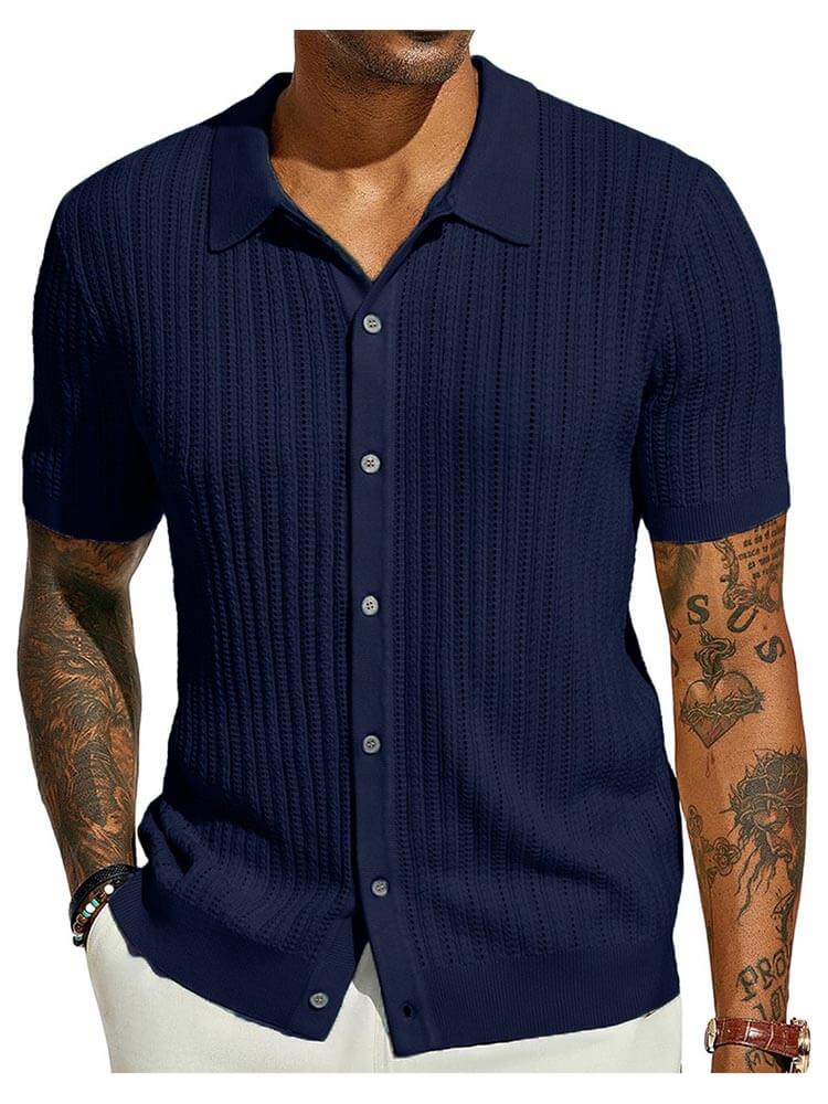Men's Lapel Solid Color Short Sleeve Knit Shirt