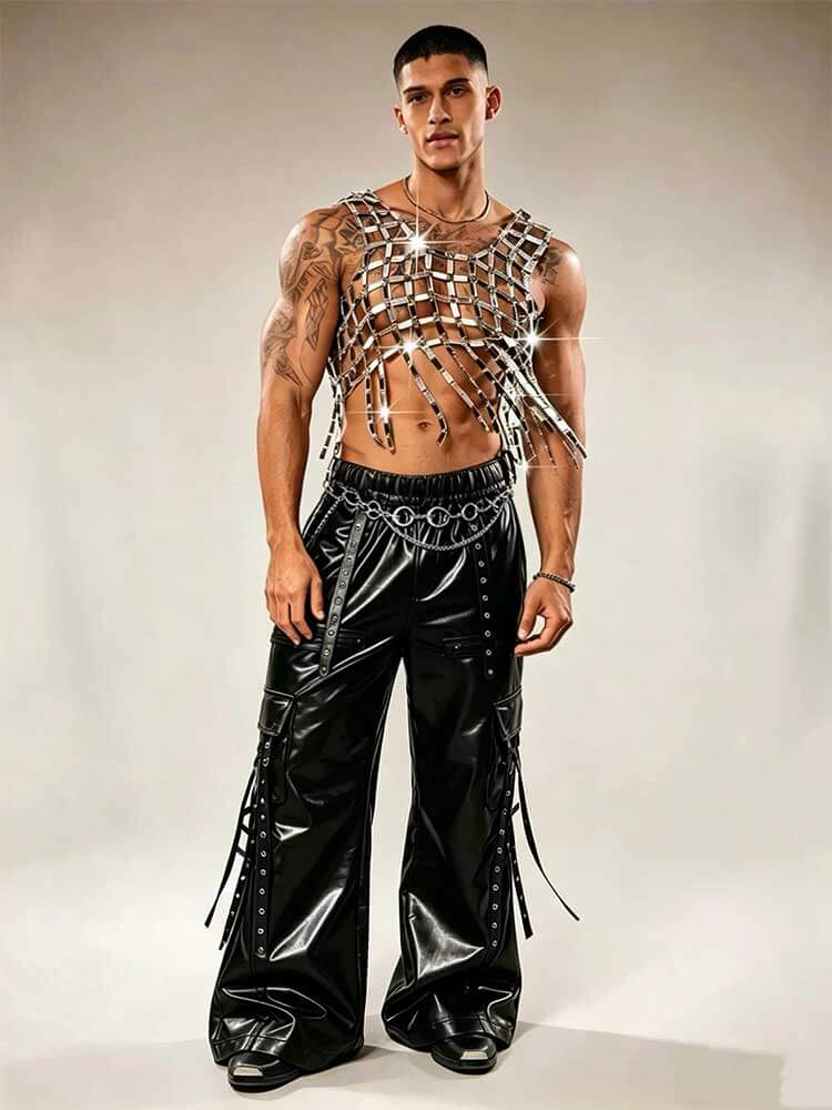 Men's Cutout Metal Chain Performance Costume Set