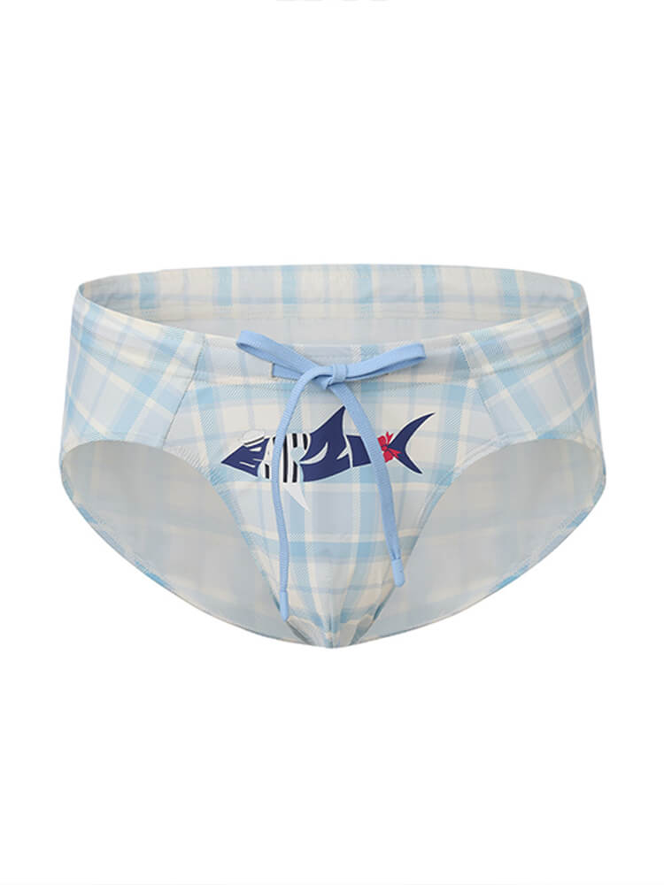 Men's Shark Print Drawstring Swim Briefs