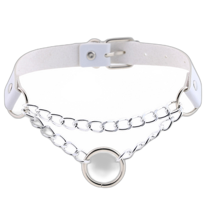 Chained O-Ring Leather Collar / Choker