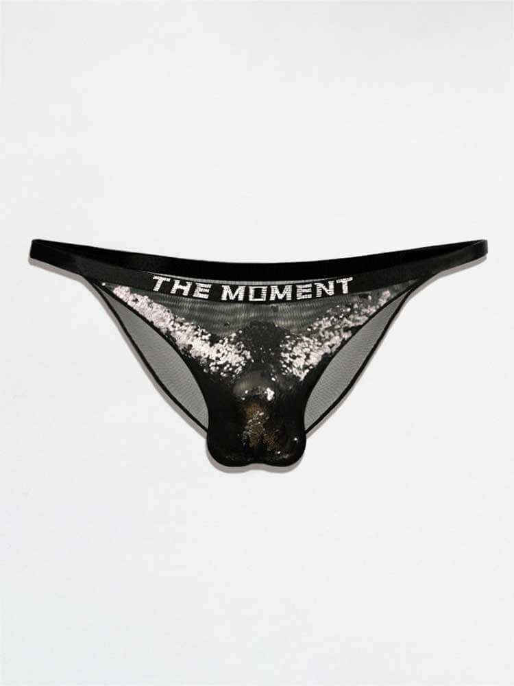 Men's Shiny Sequin Sexy Half-Wrap Swim Briefs