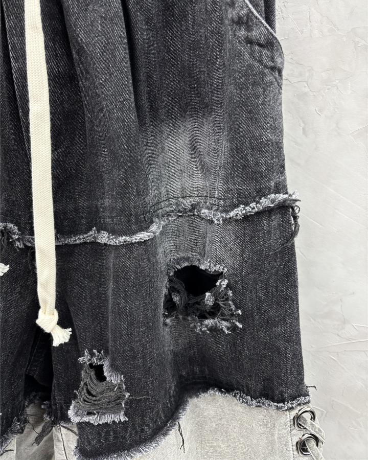 KIIKIO High-Street Wasteland-Style Hip-Hop Color-Block Cropped Pants