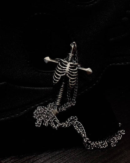 Dark Gothic Rib Cross Necklace