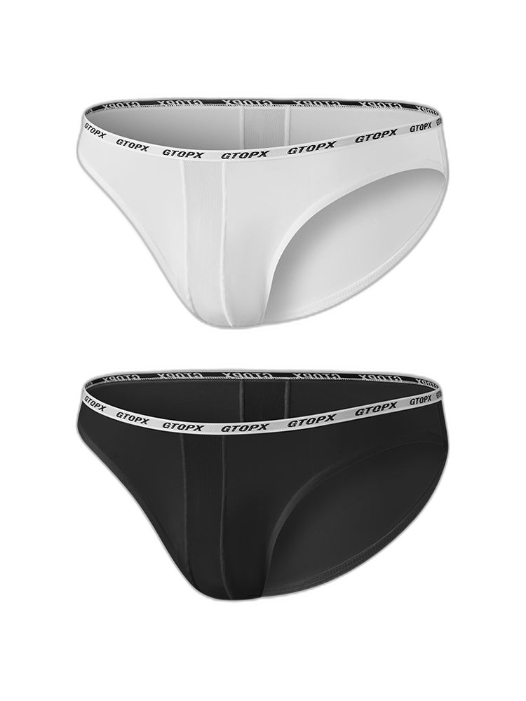 2 Pack Men's Low-Rise Sporty Ice-Silk Bikini with Mesh Front and U-Contour Pouch