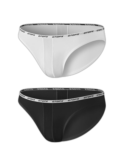 2 Pack Men's Low-Rise Sporty Ice-Silk Bikini with Mesh Front and U-Contour Pouch