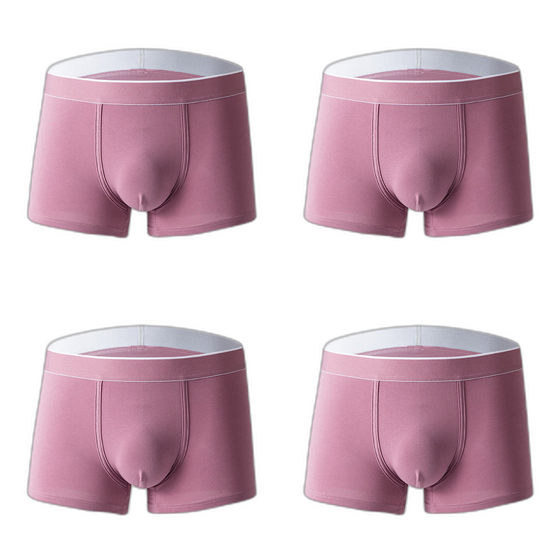 4Pcs Men's Cotton Solid Mid-rise Trunks