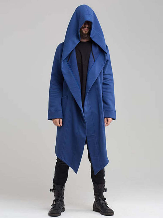 Men's Solid Color Long Hooded Coat
