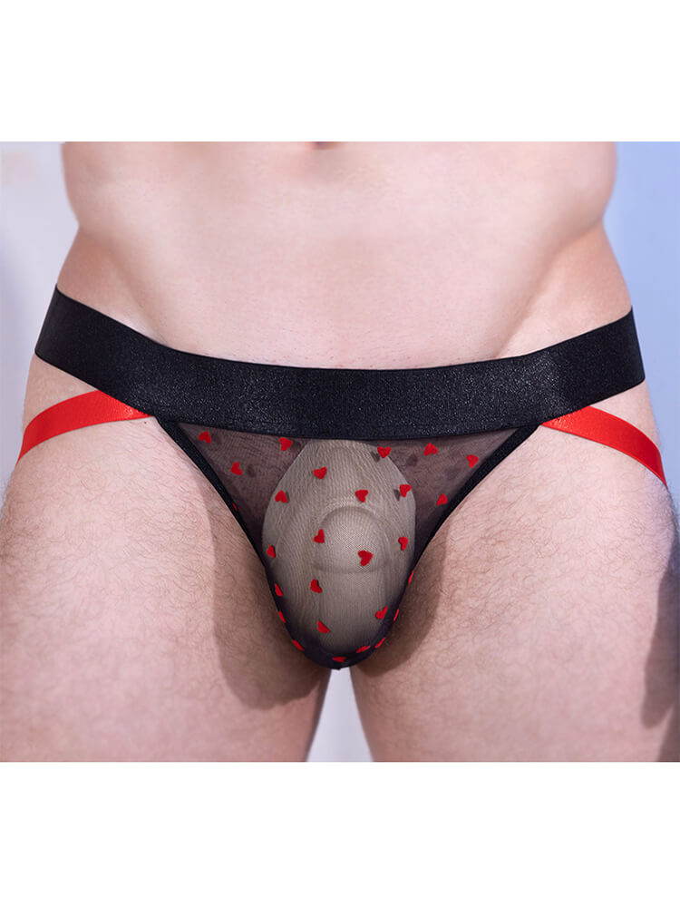 Men's Heart Print Sexy See-Through Jockstrap