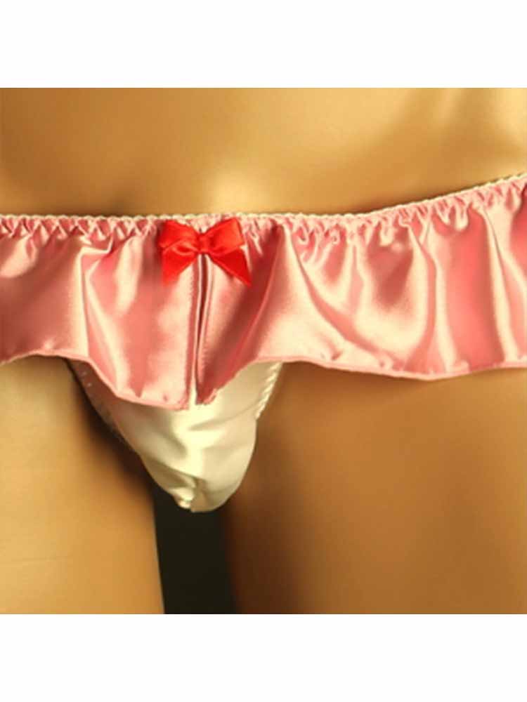 Men's Sexy Satin Ruffle Low Waist Sissy Thong