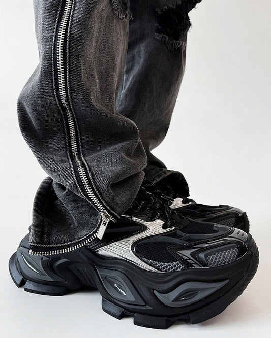 Chunky Black Platform Height-Increasing Sneakers