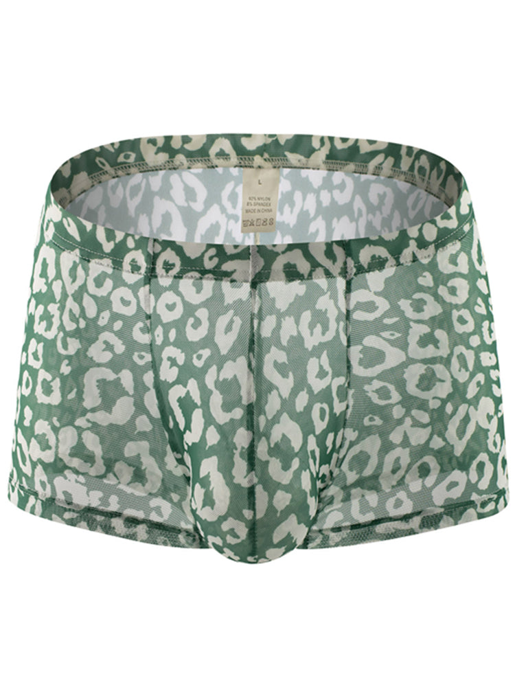 Men's Sexy See-Through Mesh Leopard Print Boxer Briefs