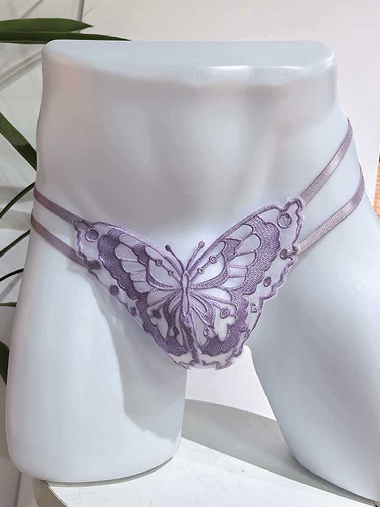 Men's Sexy Lace Butterfly Back Hollow-Out Thong