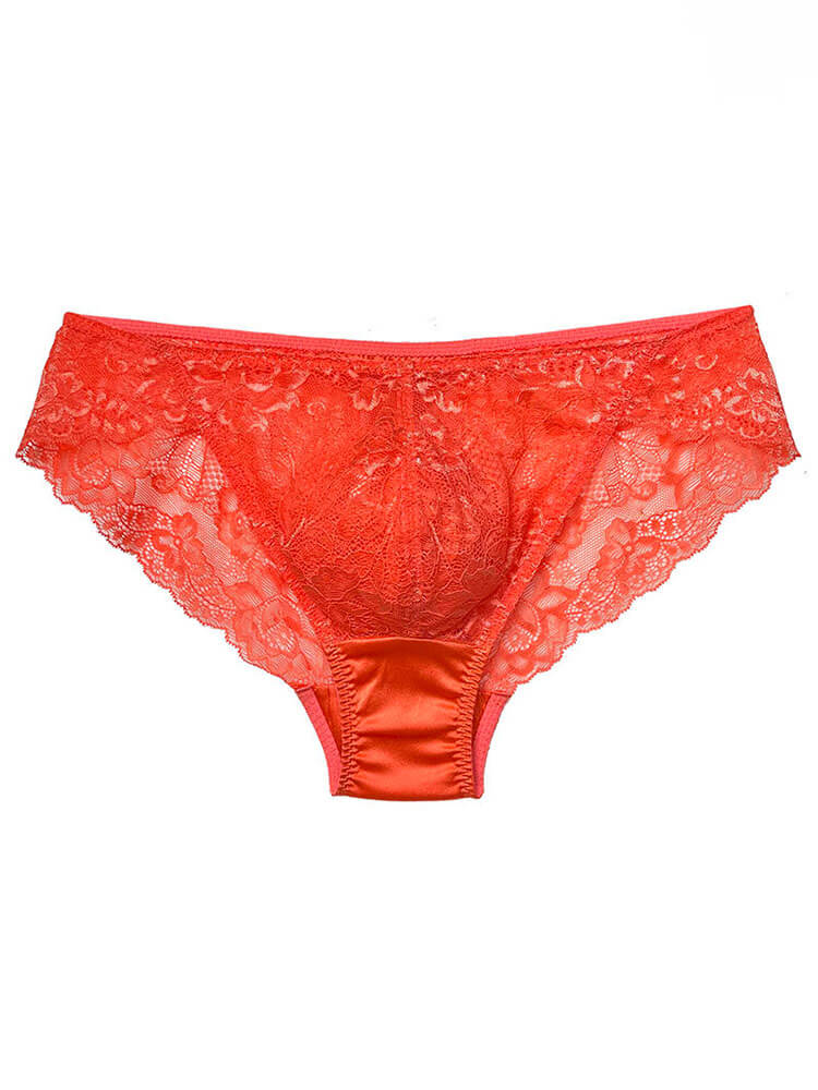 Men's Sexy Seamless See-Through Lace Silk Briefs