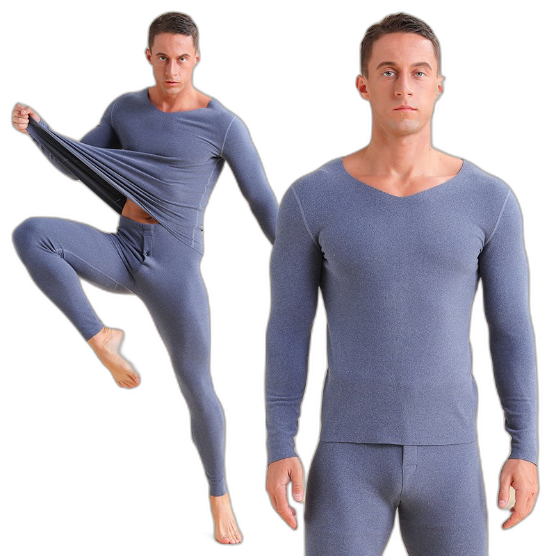 Men's V-neck Fleece Thermal Underwear Set