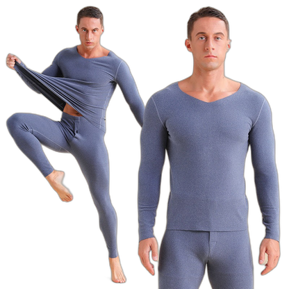 Men's V-neck Fleece Thermal Underwear Set