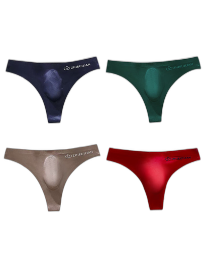 4-pack Men's Sexy Solid Color Letter Seamless Thong