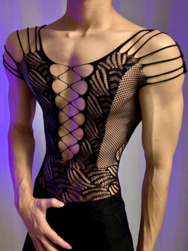 Men's Sexy Openwork Fishnet Bodysuit