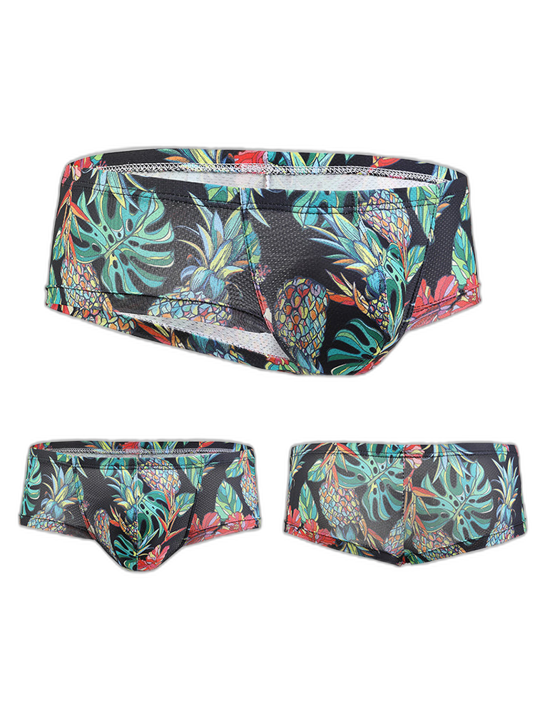 Men's Sexy Botanical Printed Mesh Underwear
