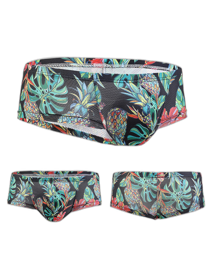 Men's Sexy Botanical Printed Mesh Underwear