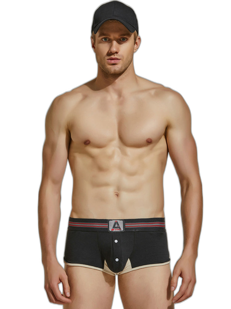 Men's Spliced Color Trunks With Button Fly