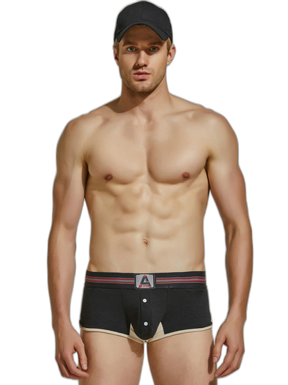 Men's Spliced Color Trunks With Button Fly