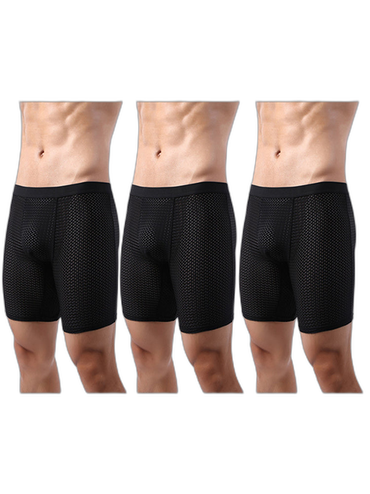 3 Pack Men’s Anti-chafing Mesh Long Boxer Briefs