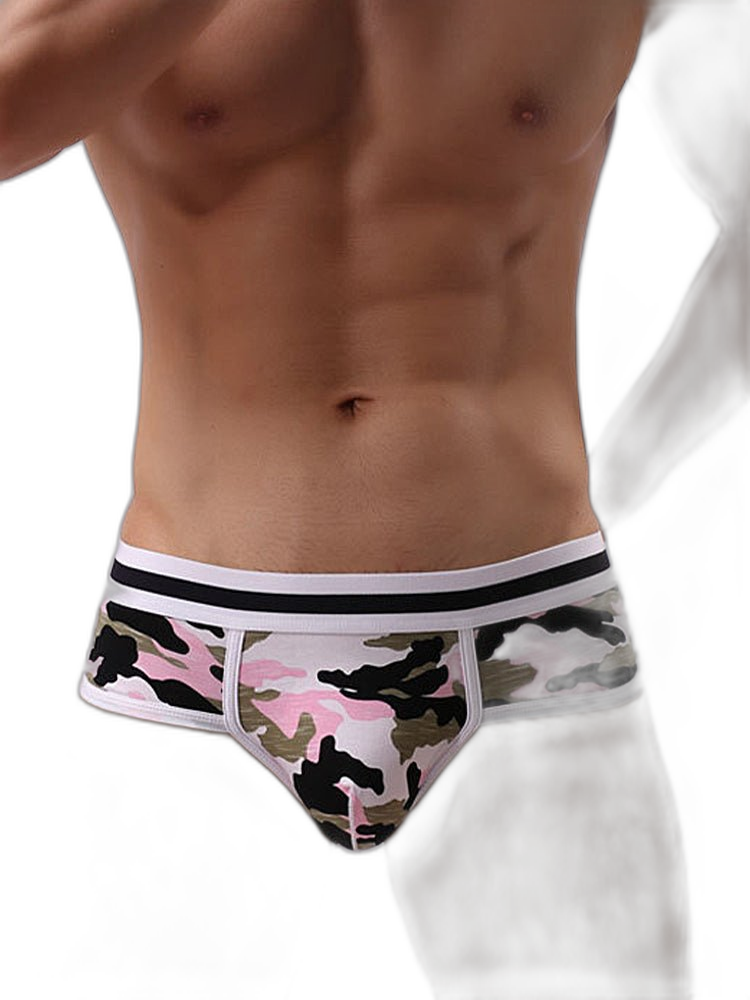 3 Pack Men's Mid-Rise Breathable Soft Cotton Camouflage Stretch Fit Bikini