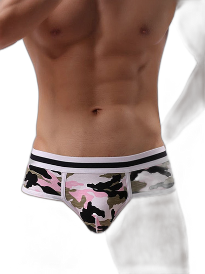 3 Pack Men's Mid-Rise Breathable Soft Cotton Camouflage Stretch Fit Bikini