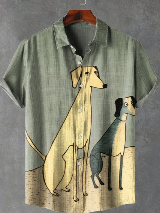 Men's Dogs Print Simple Short Sleeve Shirt