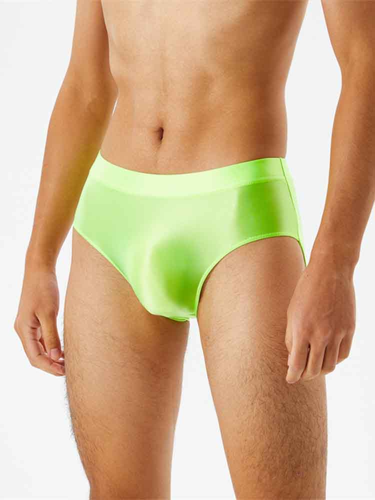 Men's Solid Color Glossy Elastic Briefs