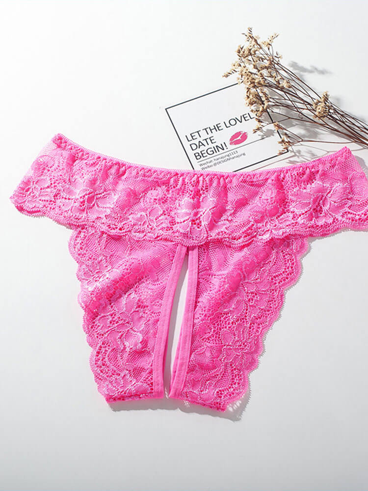 Men's Sexy Lace Open-Crotch Solid Color Thong