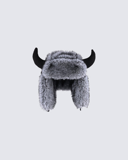 Horn Faux Mink Fur Trapper Hat