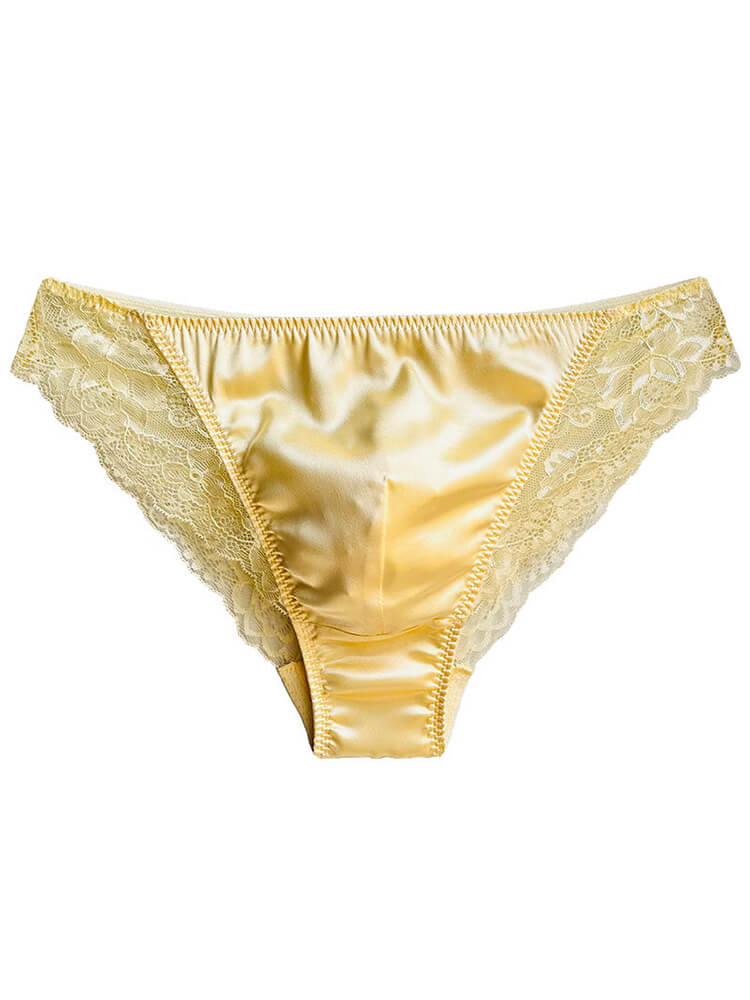 Men's Sexy Low-Rise Transparent Lace Silk Briefs