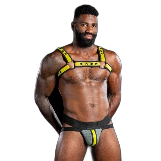 Mr S Leather NEO AIR MESH Jock | Grey & Yellow