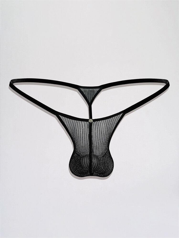 Men's Striped Subtle-Shimmer Low-Rise Mesh Thong