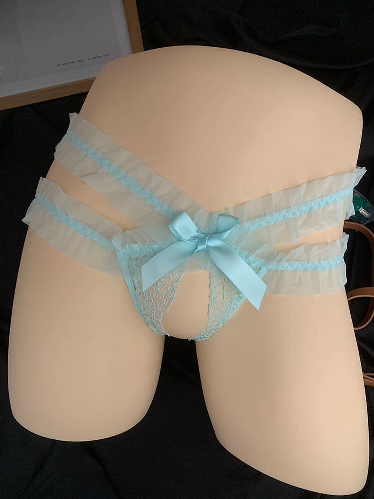 Men's Sexy Lace Ruffle Open Crotch Sissy Jockstrap