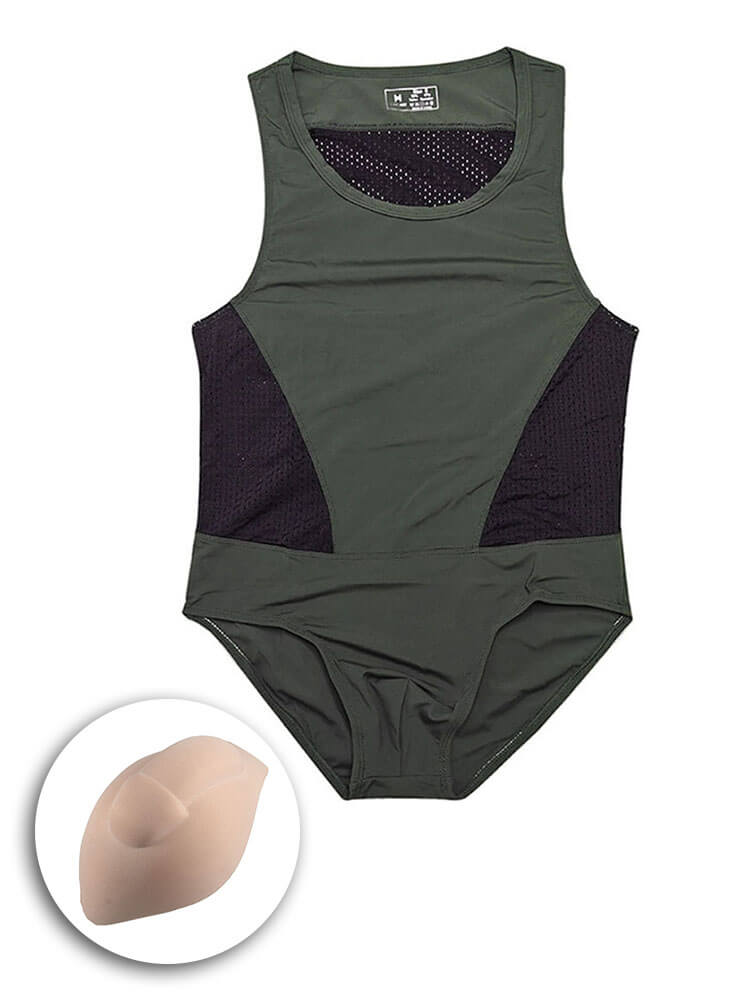 Men's Sexy Mesh Panels High-Stretch Nylon Bodysuit