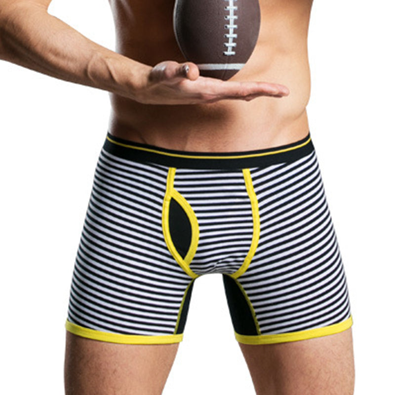 Men's Fly Front with Pouch Striped Cotton Boxer Briefs