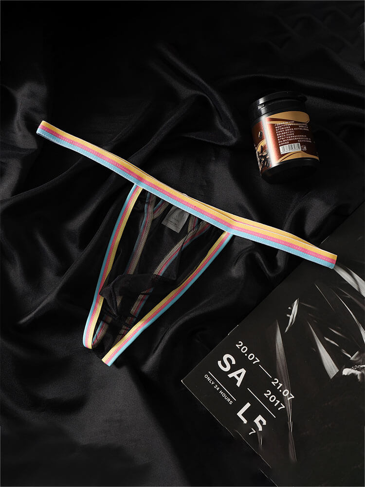 Men's Ultra-Thin Mesh Colored Trim Pouch Thong